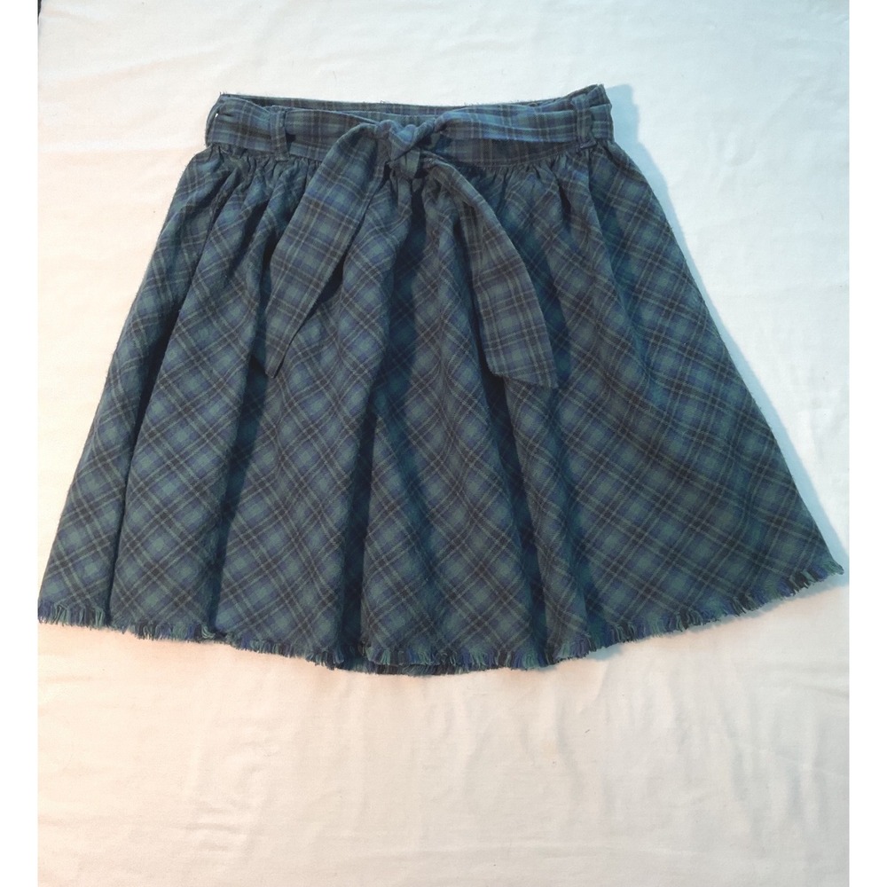 Zara Girls Green Navy Blue Plaid Holiday Skirt with Tie Belt Size 10 140cm